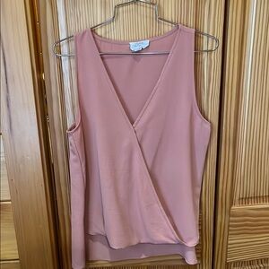 Pink V-neck Sleeveless Wrap Blouse